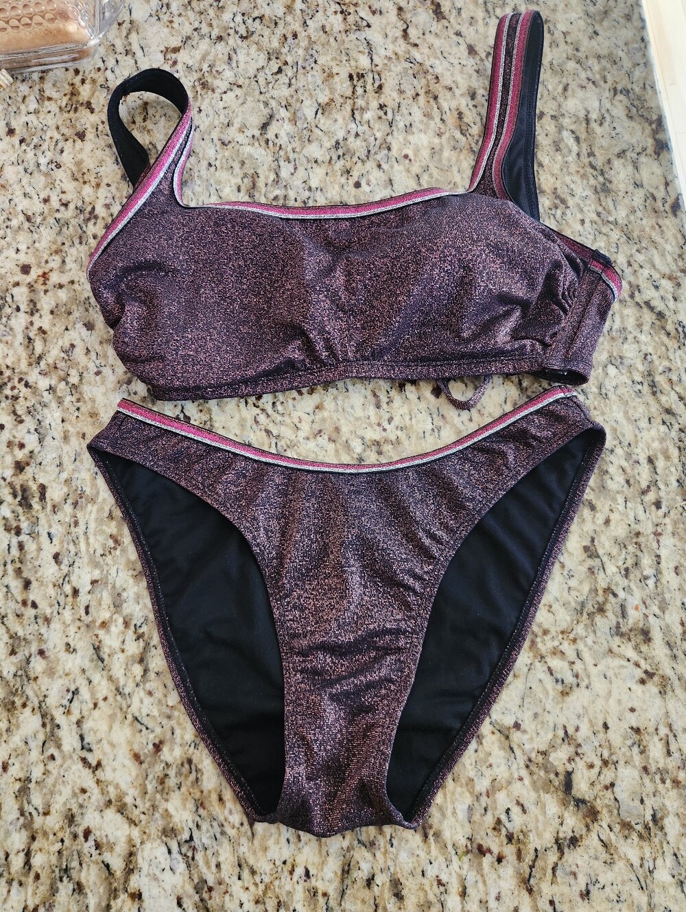 Xhilaration Shimmery Purple Bikini with Pink Trim Top D/DD Bottom Medium
